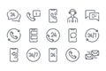 Support and call center related line icon set.